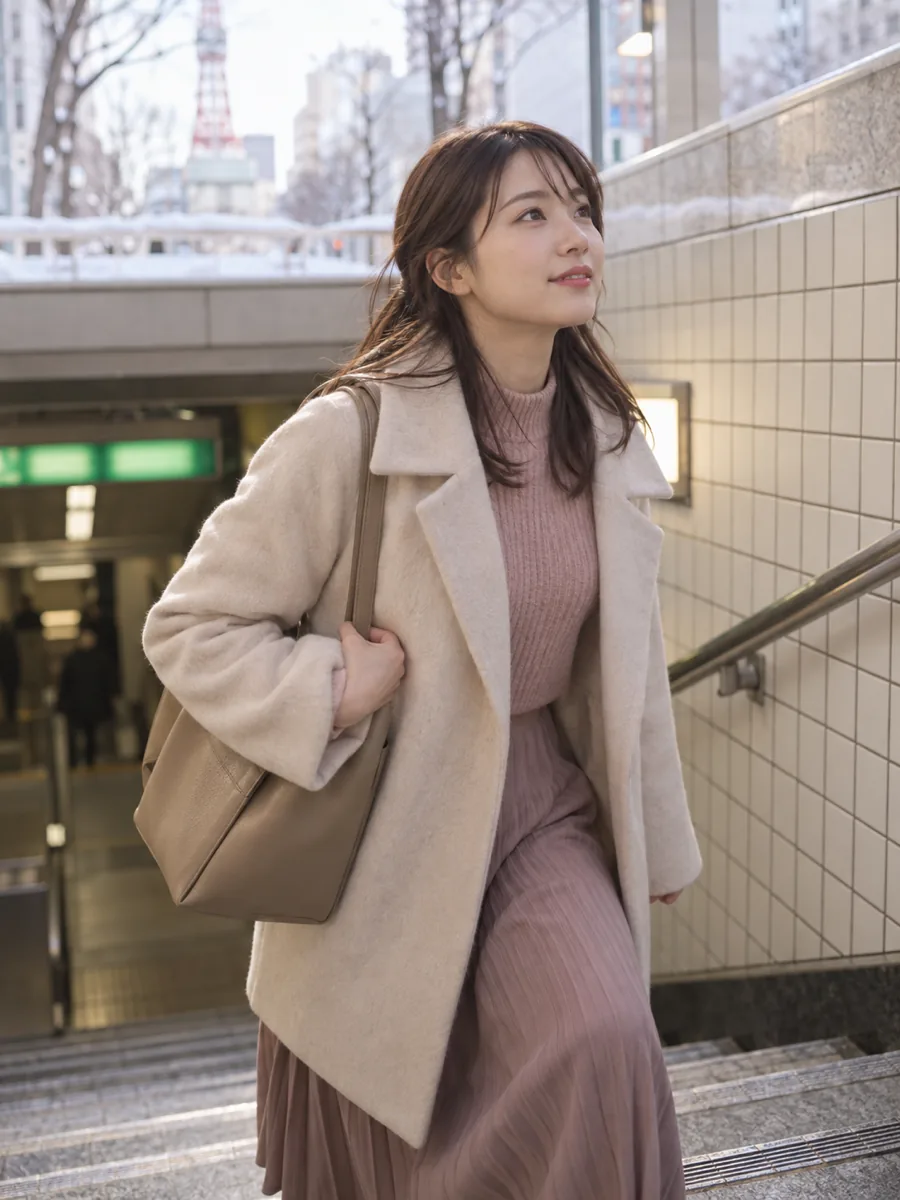 地下鉄の改札を出る女性